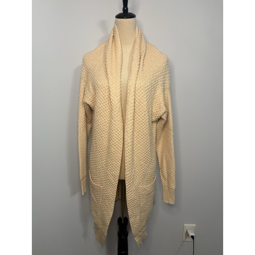 Hoss Intropia Ivory Bubble Knit Shawl Cardigan Sweater Small Wool Blend Pockets